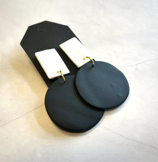 White Rectangle and Black Circle Earrings