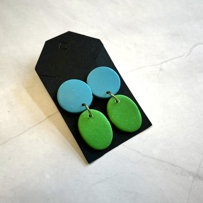 Blue and Green Circle Drop Earrings
