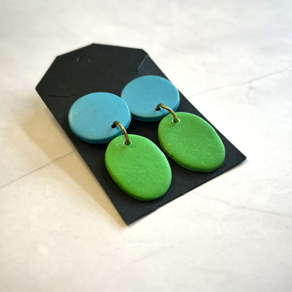 Blue and Green Circle Drop Earrings