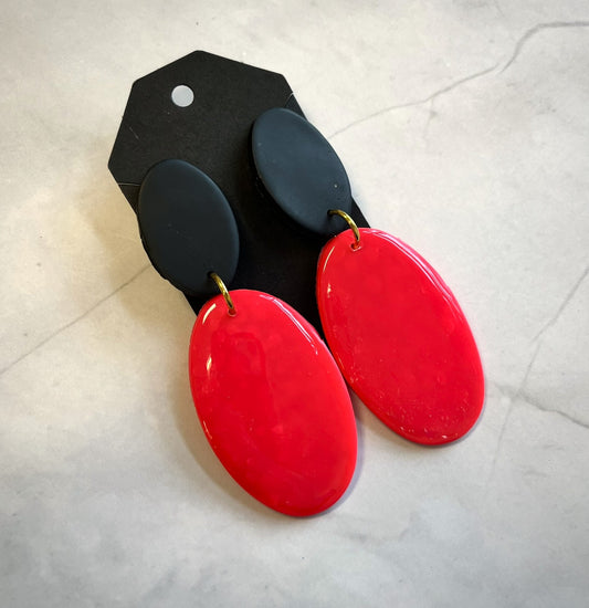 Matte Black and Glossy Pink Earrings
