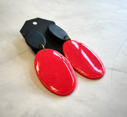 Matte Black and Glossy Pink Earrings