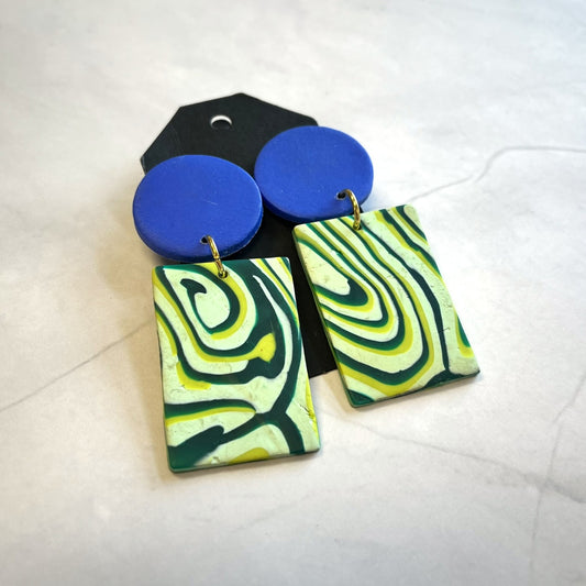 Cobalt Blue and Green Swirl Earrings