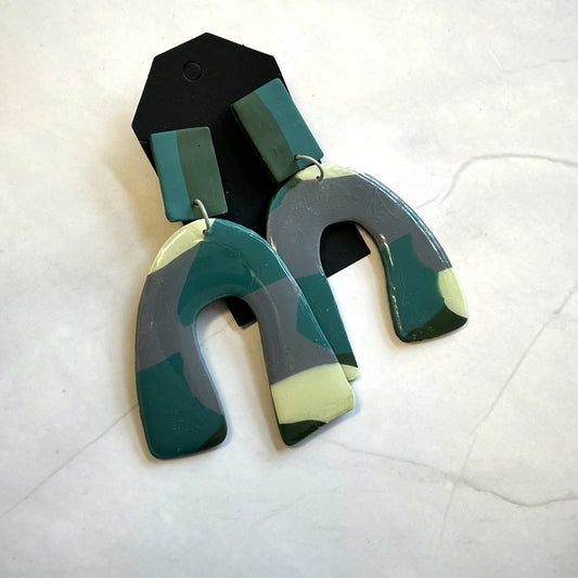 Glossy Green Arch Earrings