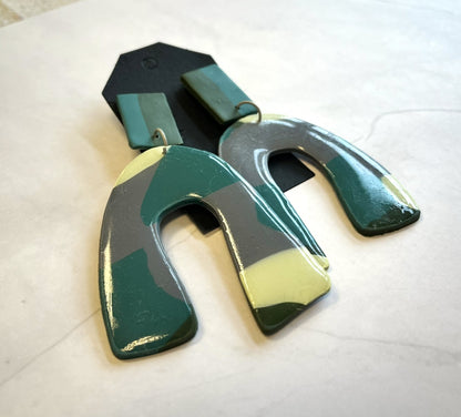 Glossy Green Arch Earrings