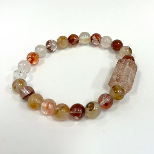 Beaded Bracelet - golden blood quartz and red hematoid quartz