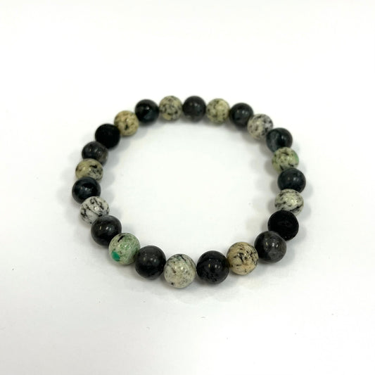 Beaded Bracelet - K2 and larvikite with lava rock