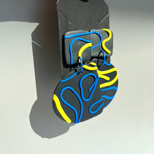 Black, Yellow and Blue Earrings