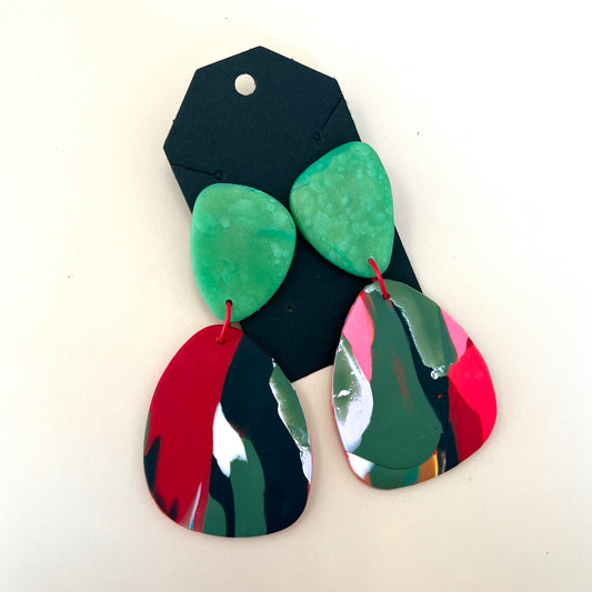 Green and Red Abstract Earrings