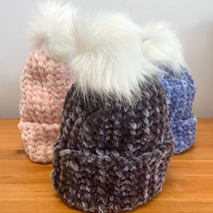 Velvet Knit Hat - Charcoal Gray