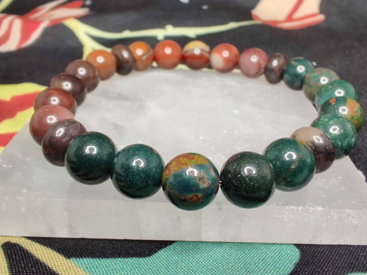 Beaded Bracelet - Mookaite jasper, bloodstone, and poppy jasper