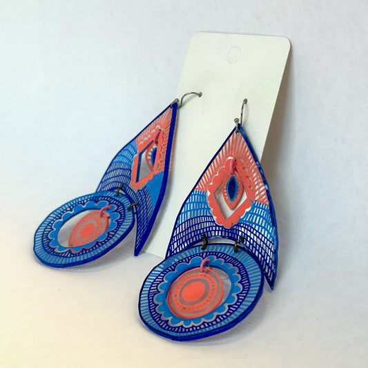Navy Blue and Peach Tantara Earrings