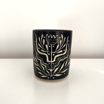 Black and White Sgraffito Tumbler