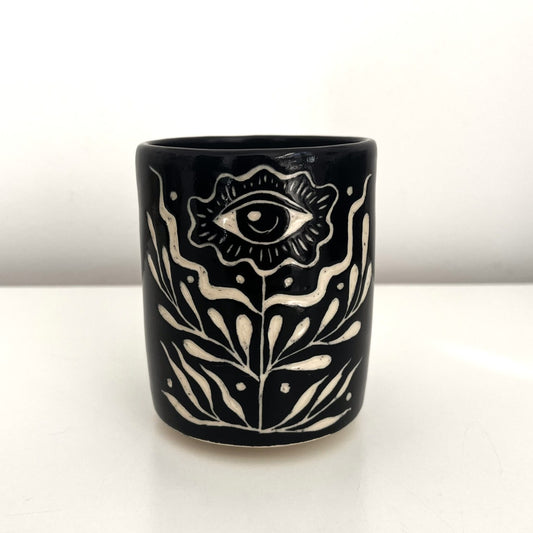 Black and White Sgraffito Tumbler