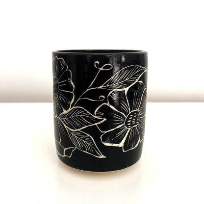 Black and White Sgraffito Tumbler