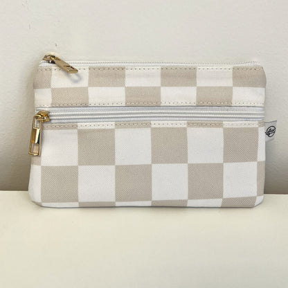 Neutral Grid Pencil Pouch