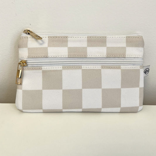 Neutral Grid Pencil Pouch