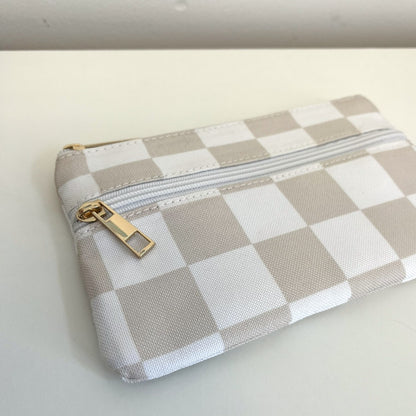 Neutral Grid Pencil Pouch