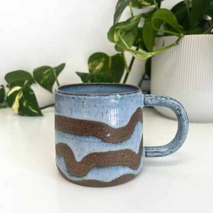 Blue Mug with Wavy Lines