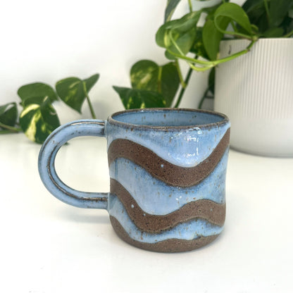 Blue Mug with Wavy Lines