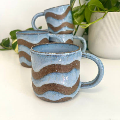 Blue Mug with Wavy Lines