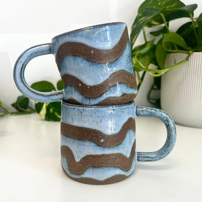 Blue Mug with Wavy Lines