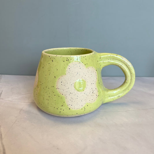 Lime Green Mug with Flowers