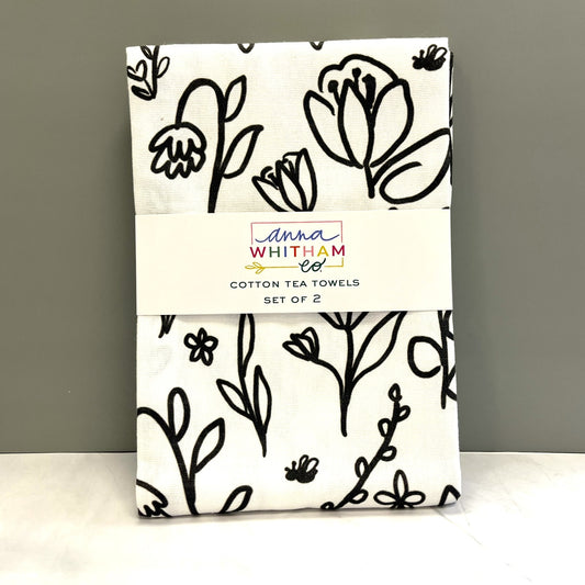 Tea Towel - Black and White Floral