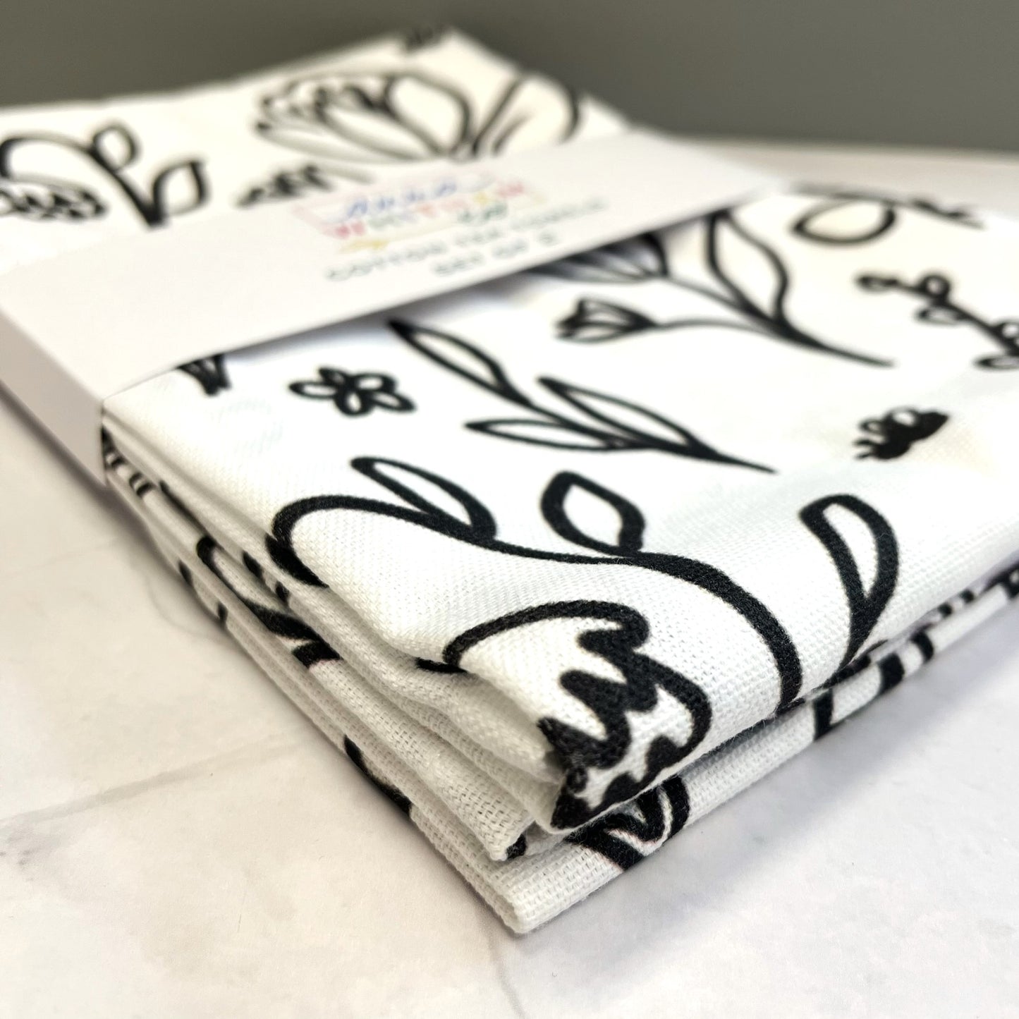 Tea Towel - Black and White Floral