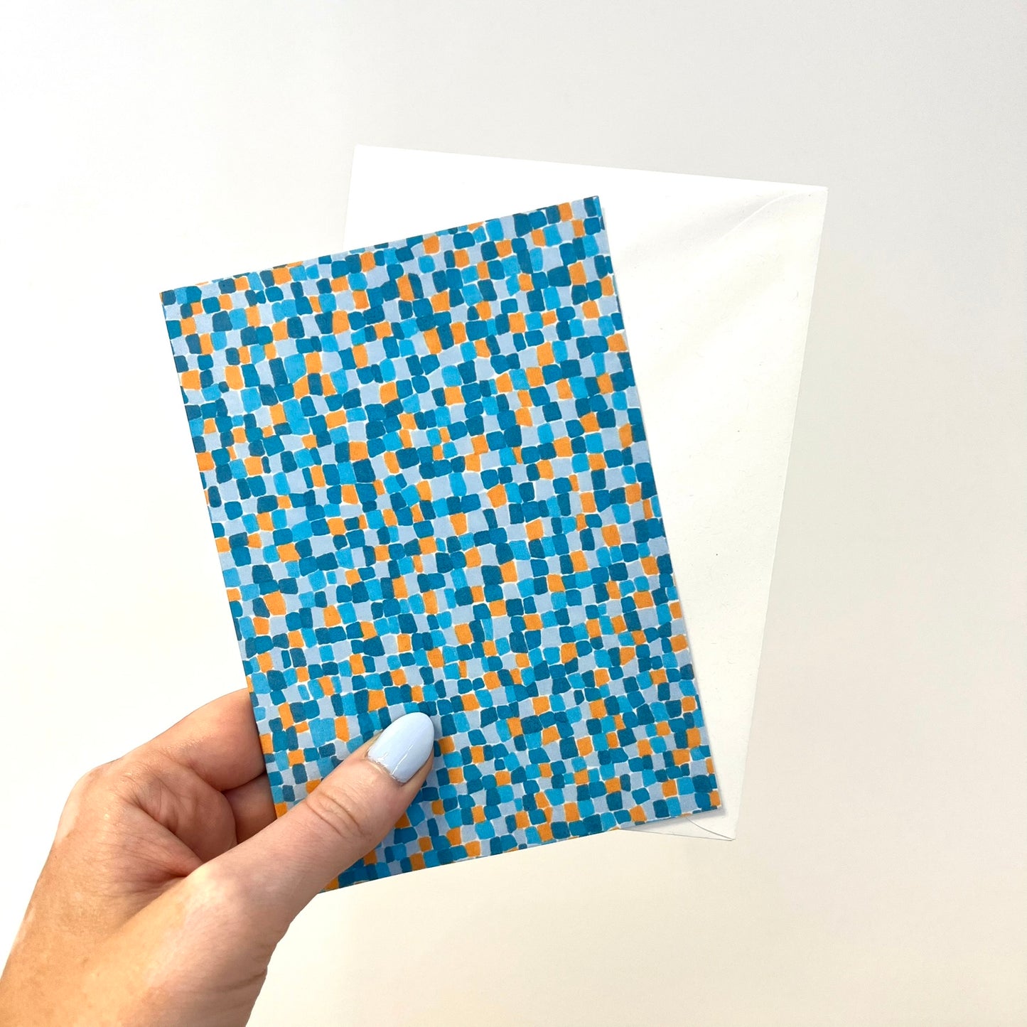 Blue and Orange Grid Greeting Card