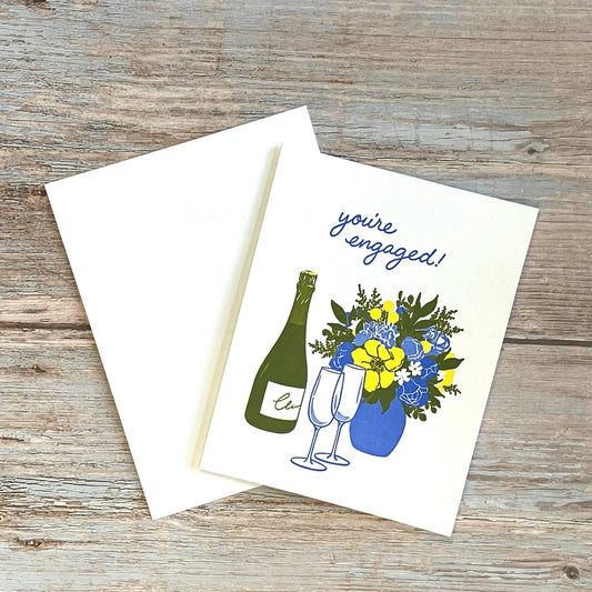Engagement Card - Champagne and Flowers
