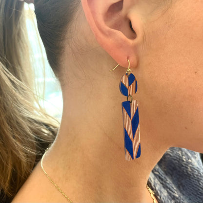 Blue and Brown Herringbone Geometric Earrings l Tantara Designs