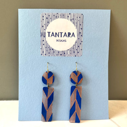 Blue and Brown Herringbone Geometric Earrings l Tantara Designs
