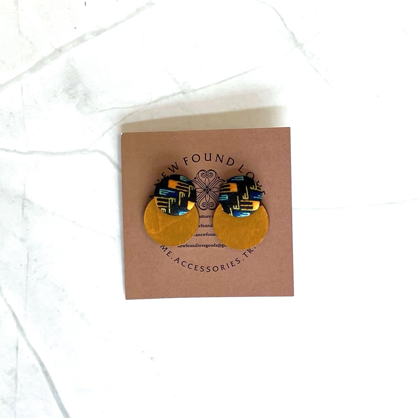 Button & Painted Wood Earrings