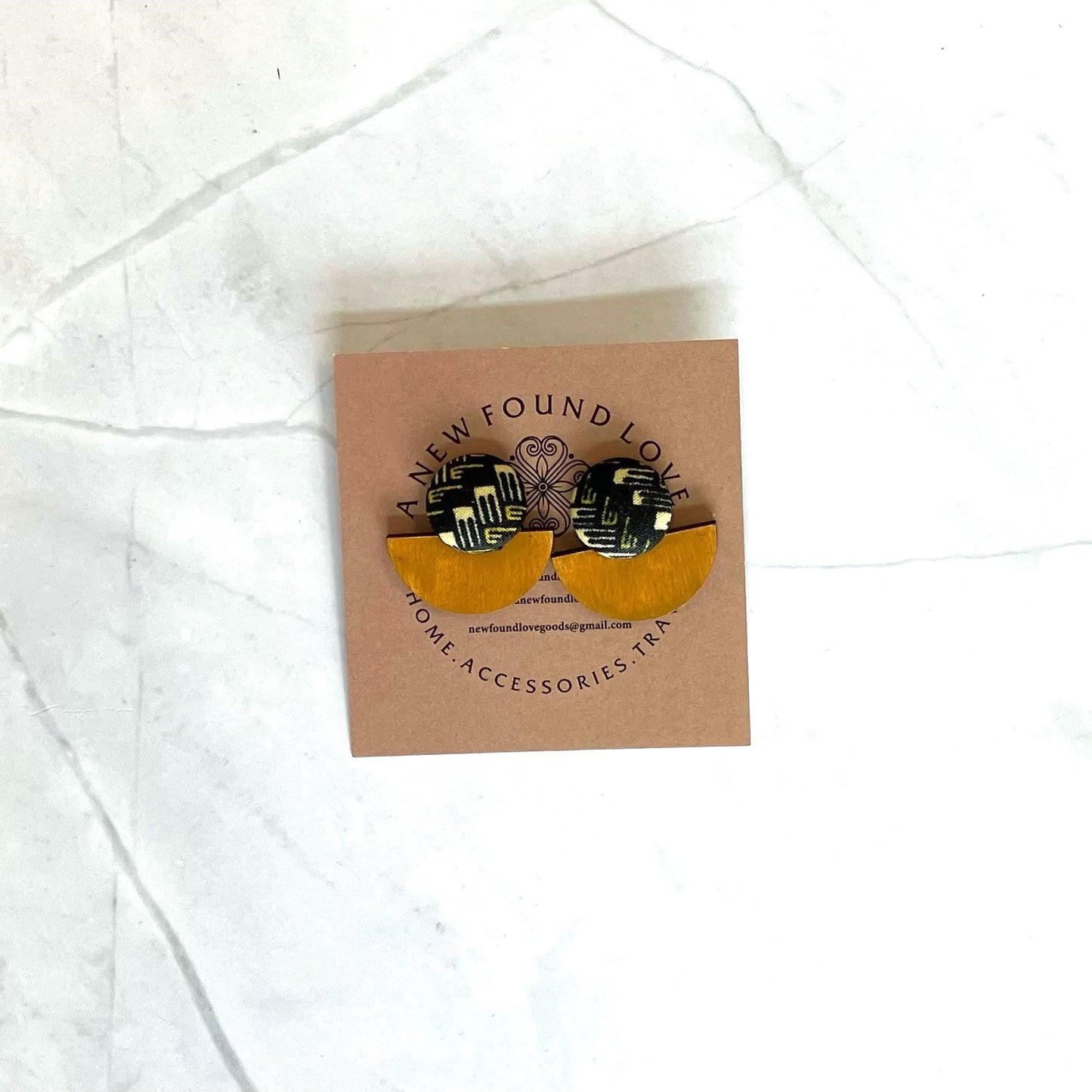 Button & Painted Wood Earrings