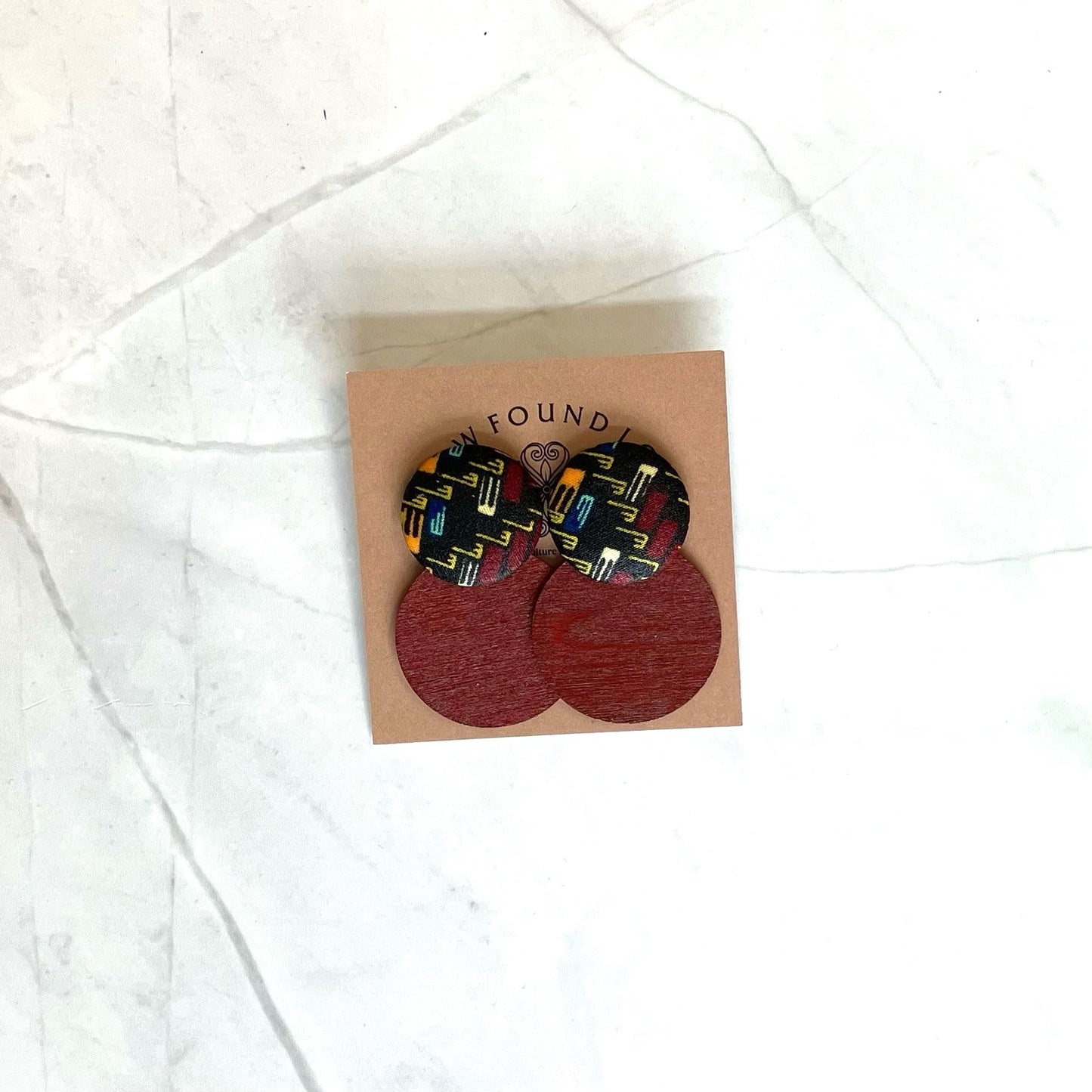 Button & Painted Wood Earrings