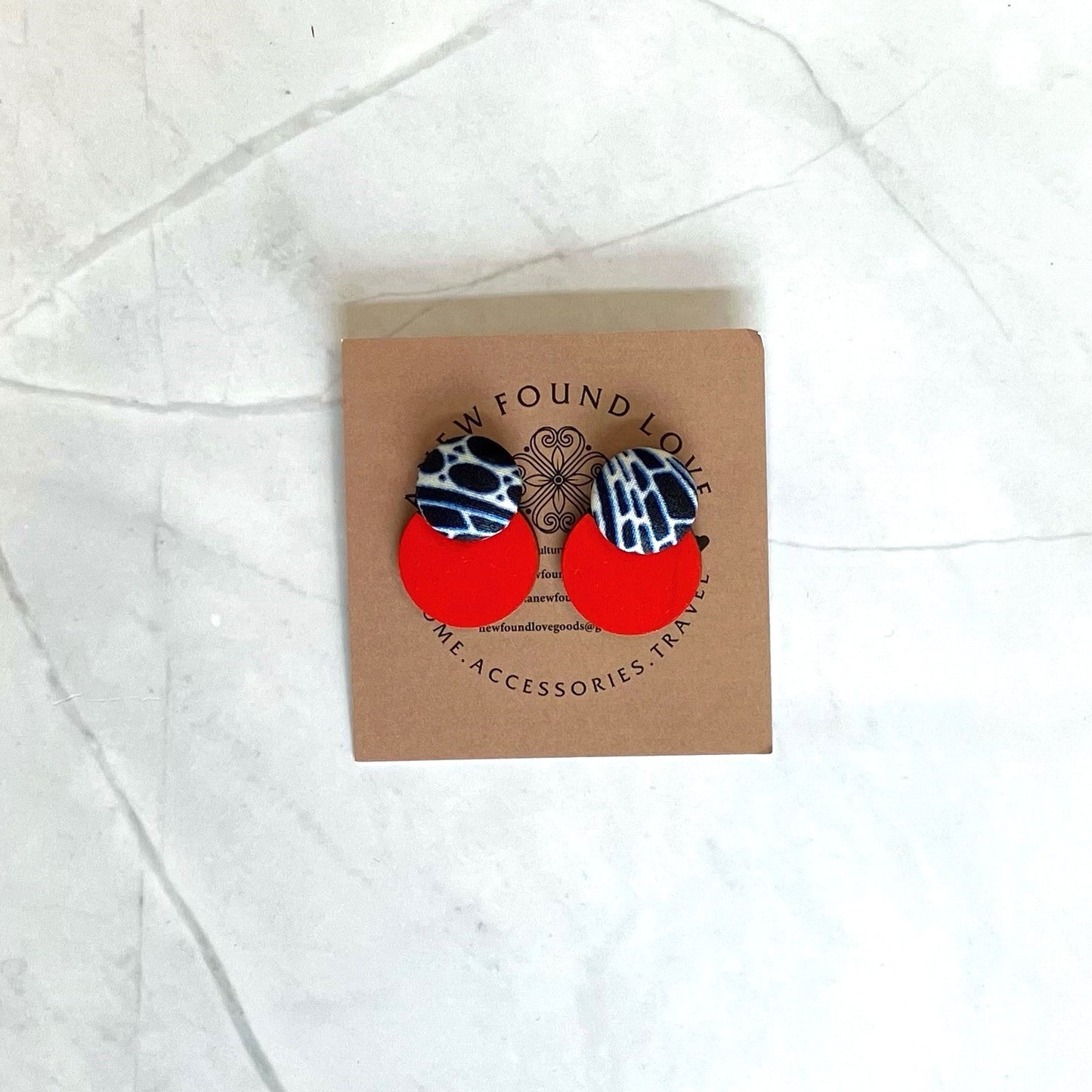 Button & Painted Wood Earrings