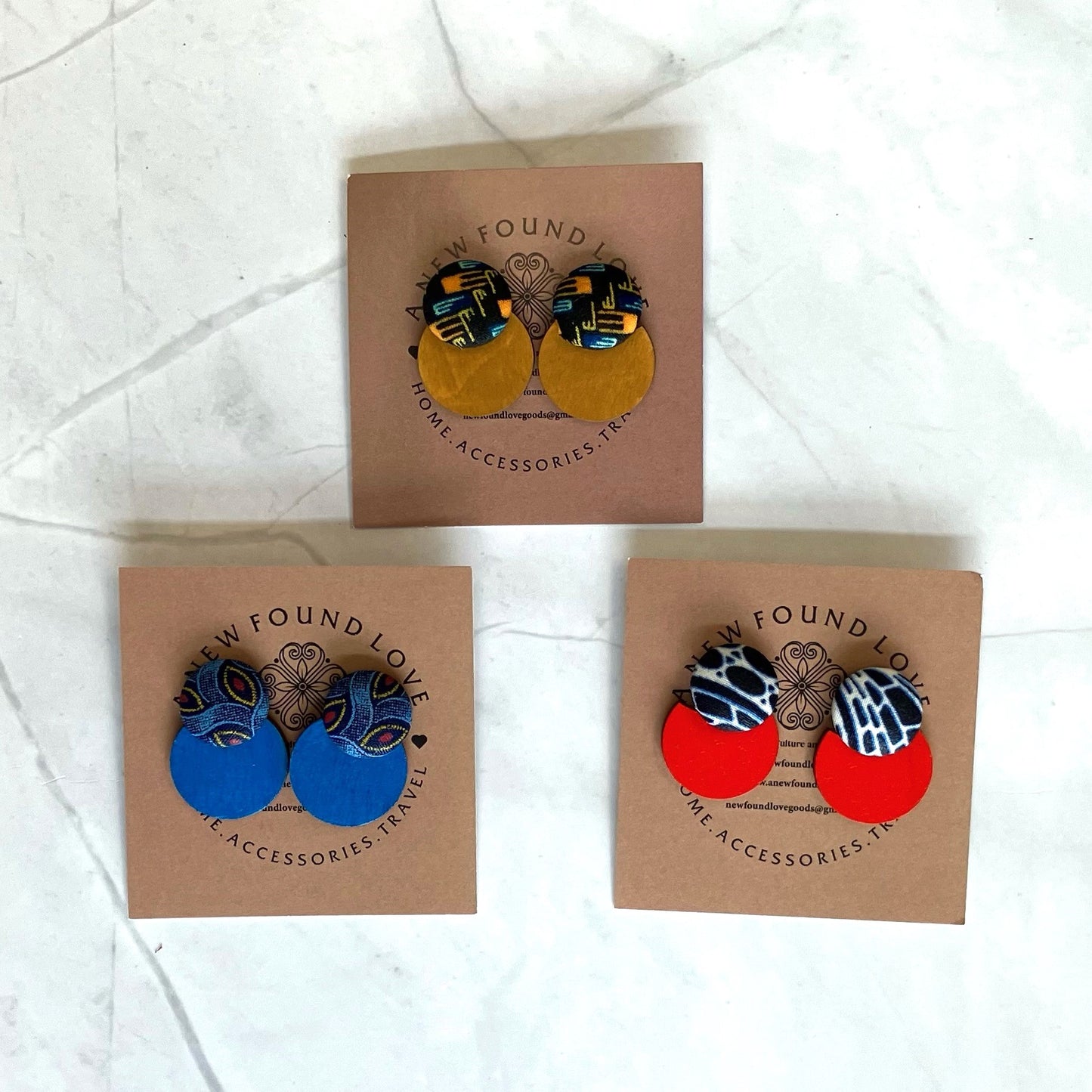 Button & Painted Wood Earrings