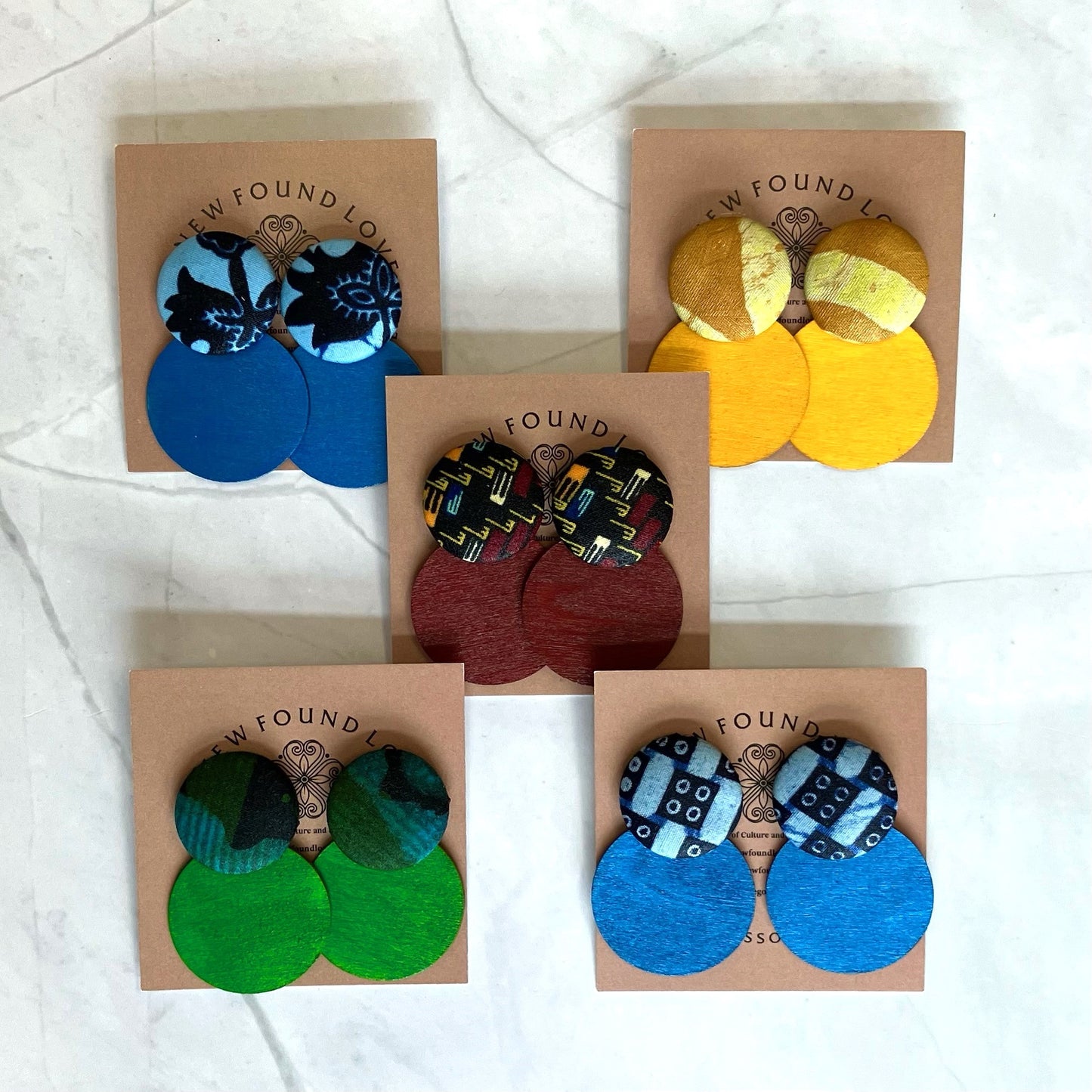 Button & Painted Wood Earrings