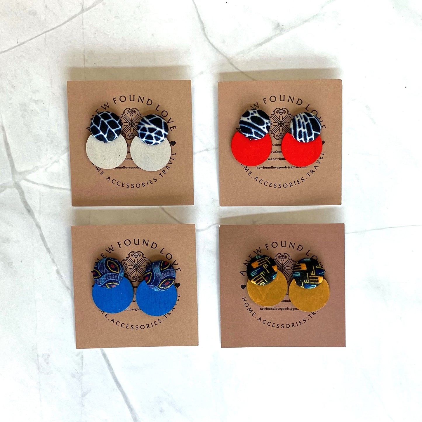 Button & Painted Wood Earrings