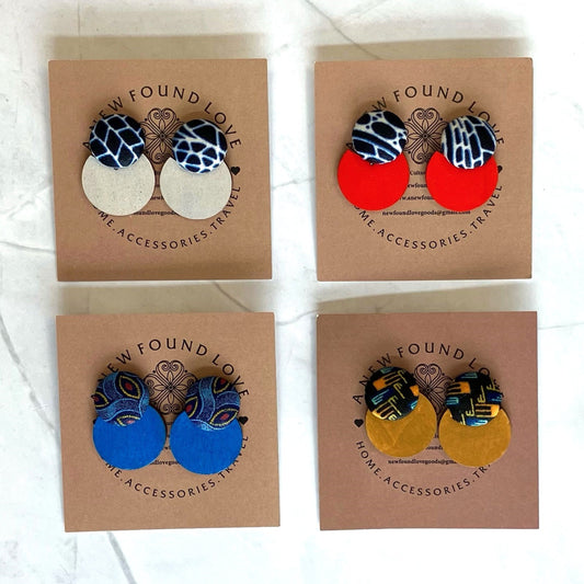 Button & Painted Wood Earrings