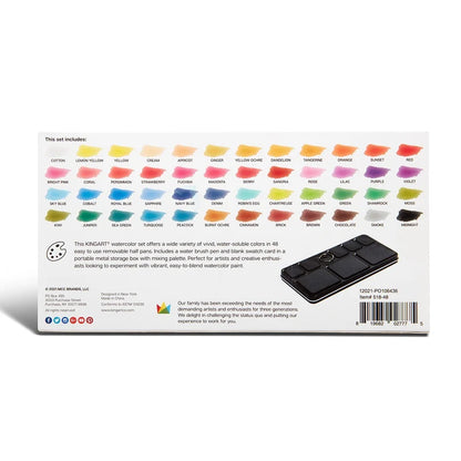 Watercolor Half Pans in Metal Box - 48 Colors & Water Brush Pen