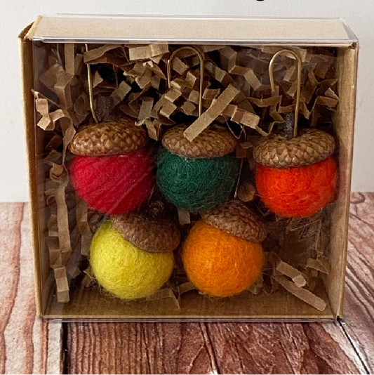 Felted Wool Acorn Ornaments (Set of 5)