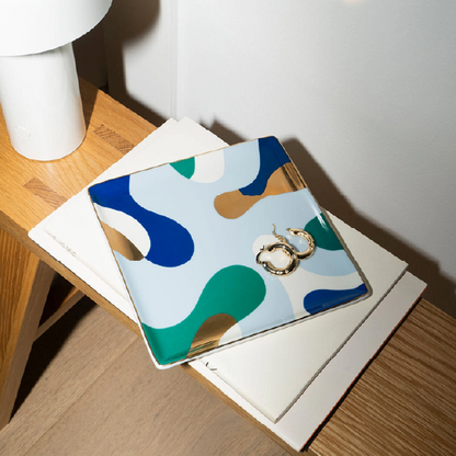 Geometric Tray - Blue waves