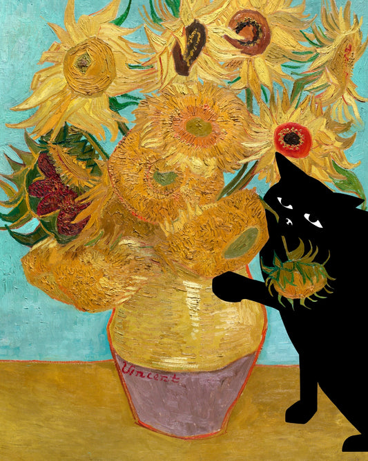 Cats in Famous Paintings - Van Gogh Sunflowers