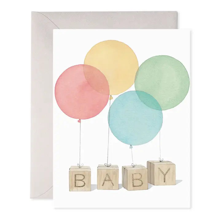 Rainbow Balloons and Blocks Baby Card