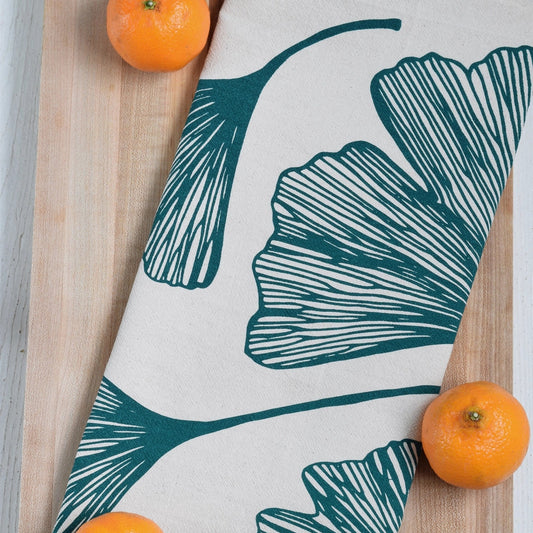 Green Gingko Leaf Oversized Tea Towel