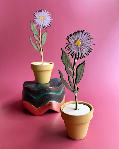 Hand-Painted Wooden Flower - Aster