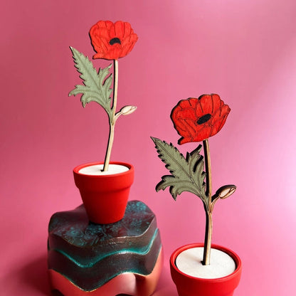 Hand-Painted Wooden Flower - Red Poppy