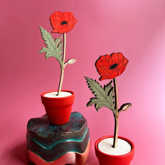 Hand-Painted Wooden Flower - Red Poppy
