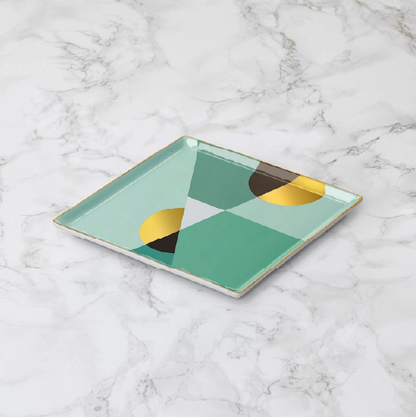 Geometric Tray - Green Diagonals